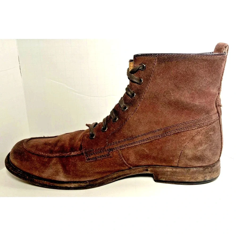 Frye Mens 10 D Brown Leather Chukka Boots Apron Moc Toe Ankle Work Trousers Shoe
